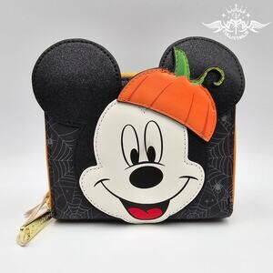 Loungefly Disney Mickey Mouse Pumpkin Zip Around Wallet New